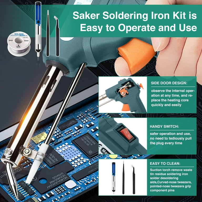 Saker Soldering Iron Kit, 60W 110V Corded Electric Welding Gun
