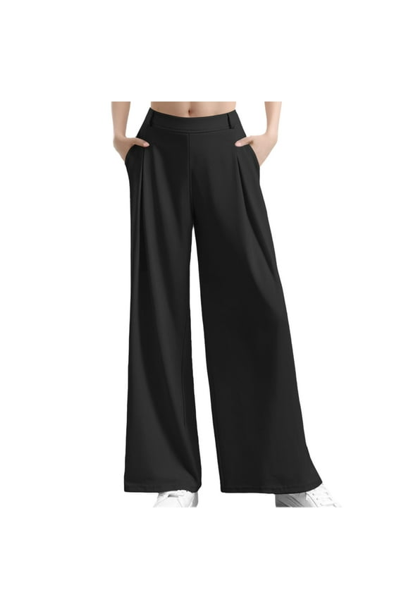 Summer Pants for Women Extra Long Dress Pants for Tall Women Flare Yoga Womens Fashion V Shape Leggings Lady Casual 50s Womens Business Tan Yoga Apparel Soft New Drape High Black M