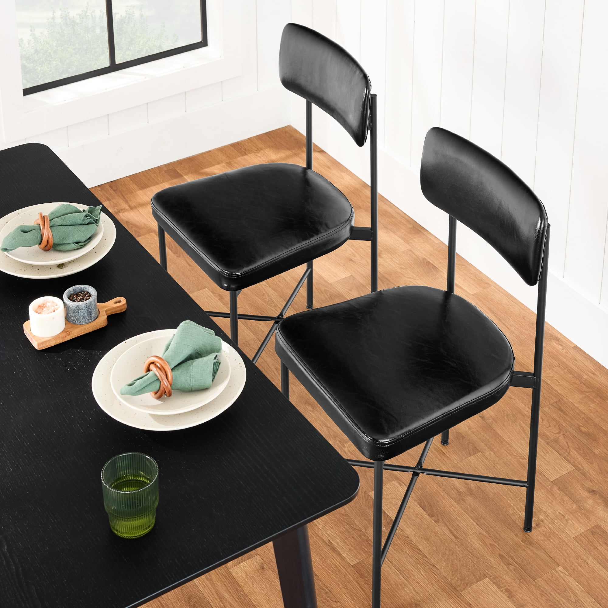 Best Choice Products Faux Leather Dining Chair Set of 2, Standard Height w/ Metal Frame - Midnight Black