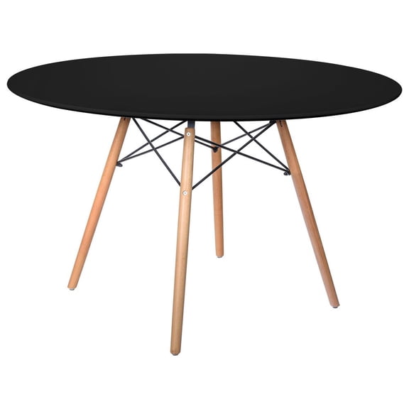 LeisureMod Dover Round Wooden Top Dining Table with Natural Wood Eiffel Base-Color:Transparent Black