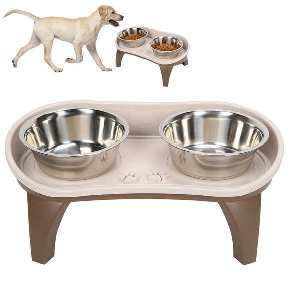 BOKYAN Elevated Dog Bowl Tray with Anti‑Slip Pads, 19cm Height, Stainless Steel Bowls, Easy Assembly, Ideal for Large & Senior Pets