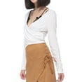 thumbnail image 3 of Women's Criss Cross Wrap V Neck Reversible Slim Fit Long Sleeve Crop Top, 3 of 6