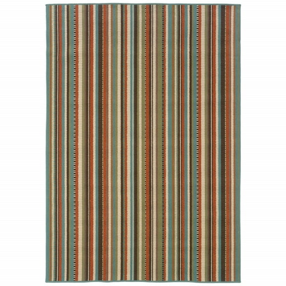 5â€™x8â€™ Green and Brown Striped Indoor Outdoor Area Rug