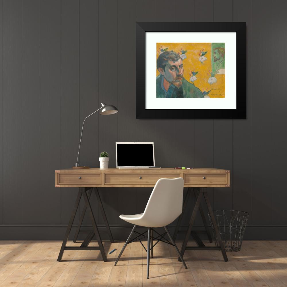 Paul Gauguin 24x20 Black Modern Framed Museum Art Print Titled - Self-Portrait with Portrait of Bernard, ‘Les Miserables’