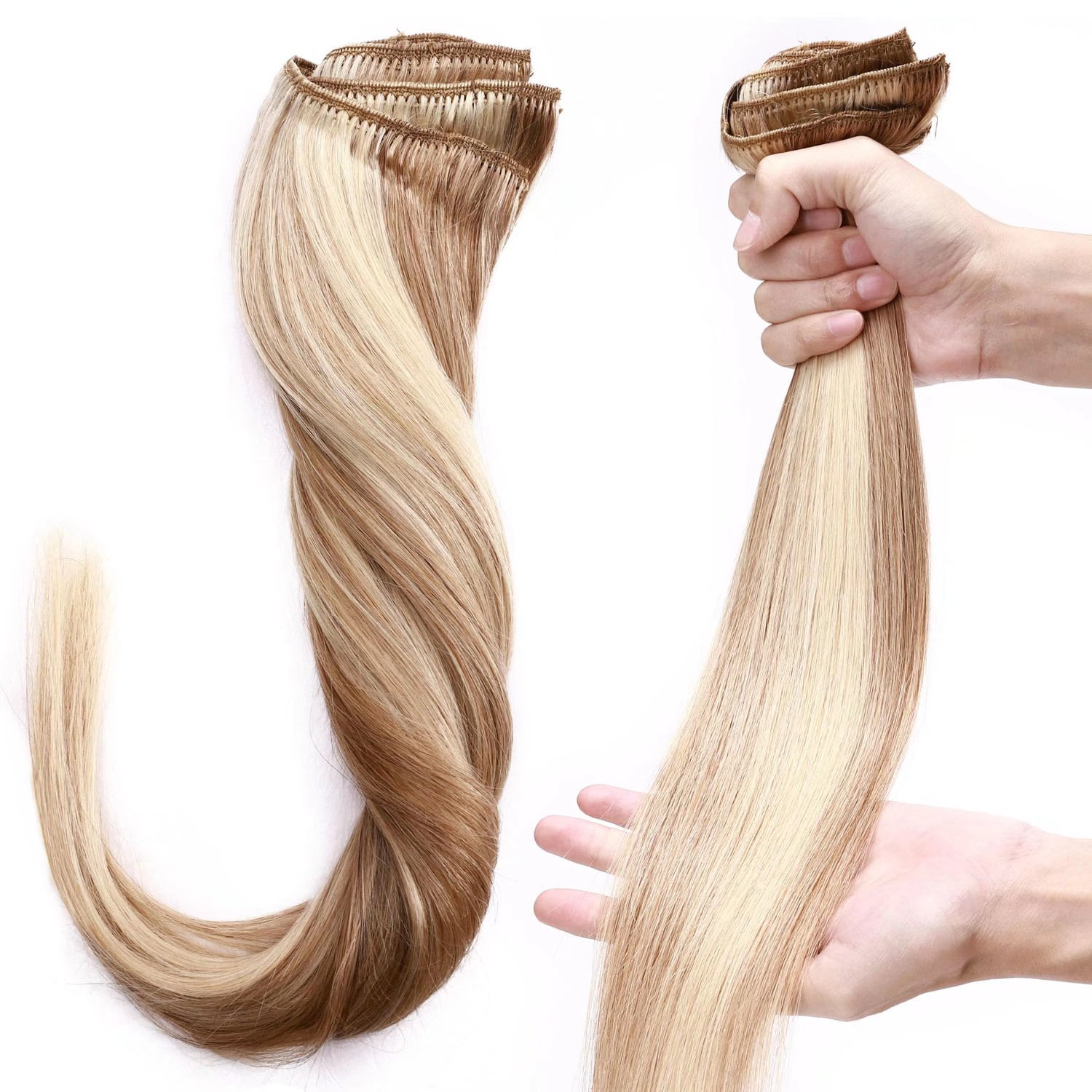 Benehair Premium Thick Full Head Clip In Human Hair Extensions Double Weft 100% Real Remy Hair Women Highlight Blonde Soft