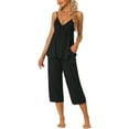 thumbnail image 1 of INSPIRAR CHIC Conjunto de Pijama para Mujeres Top de Cami con Pantalones Lounge 2 Pcs Ropa de Dormir Tejido Waffle S Negro, 1 of 5