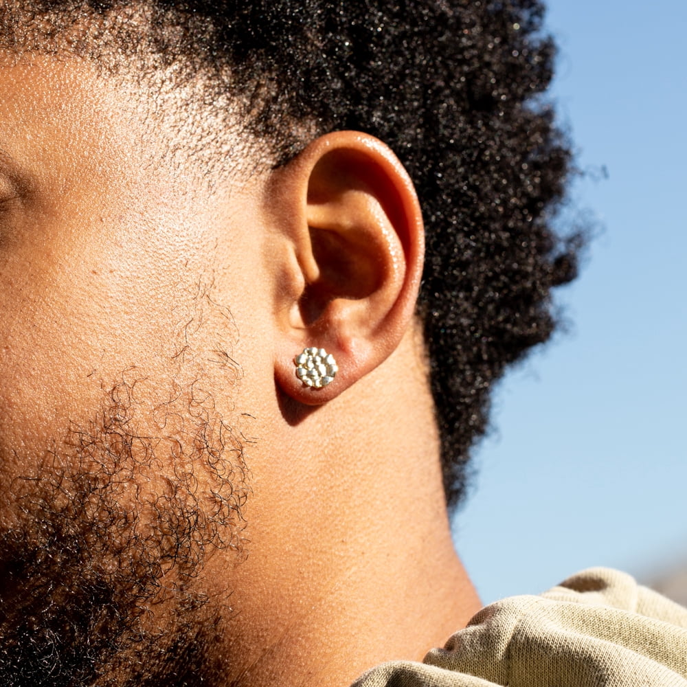 Small Round Shape 14K Yellow Gold Plated Solid 925 Sterling Silver Screw Back Post Men's Circle 90's Old School Retro Nugget Hip Hop Stud Earrings