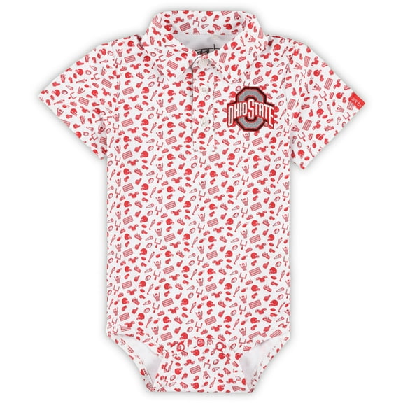Infant Garb White Ohio State Buckeyes Tom Allover Print Performance Polo Bodysuit