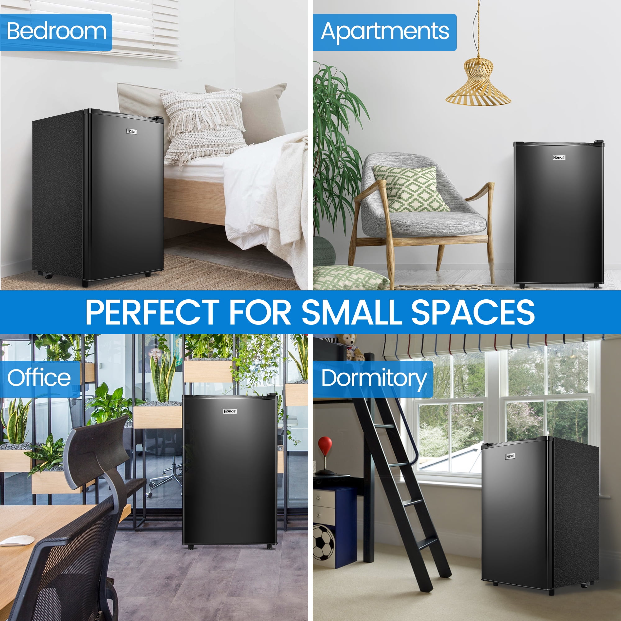 WANAI 3.2 cu.ft Adjustable Temp Single Door Mini Fridge, Black