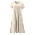 thumbnail image 6 of Mrasaso New Arrivals,Women Dress,Women’s Spring and Summer V-Neck Solid Cotton and Linen Casual Pocket Short Sleeved Dress,Breezy and ComfortableKhaki L, 6 of 9