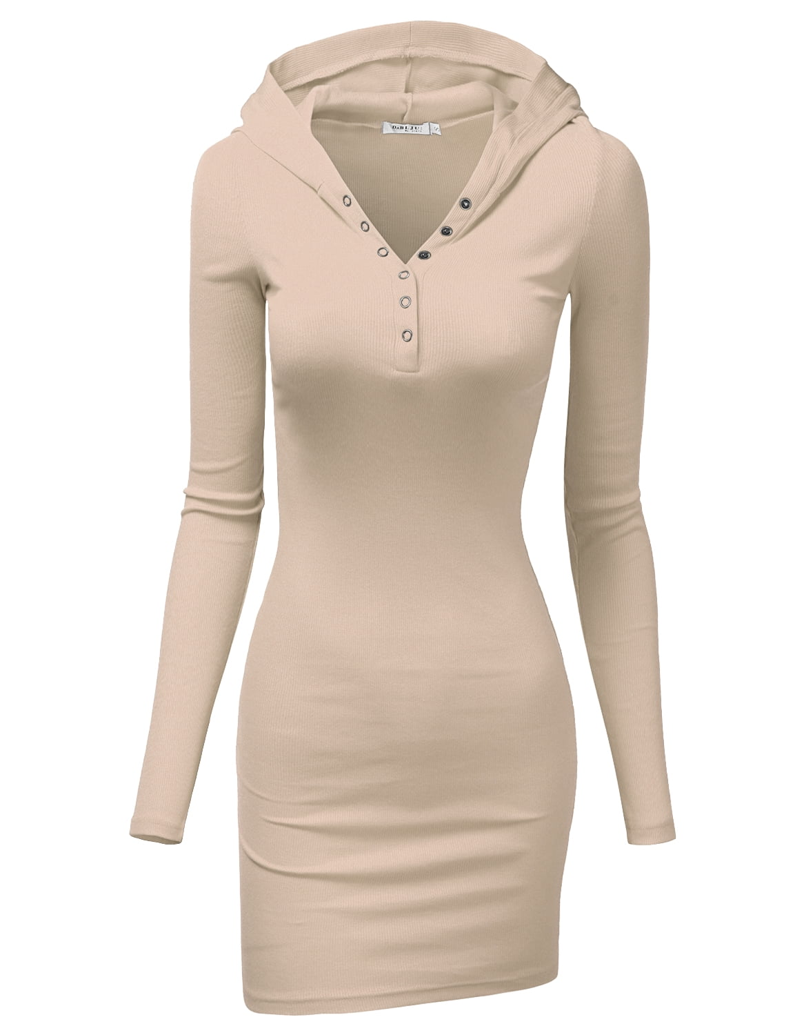Doublju Women's Long Sleeve Slim Fit Henley Neck Hoodie Mini Dress -  Walmart.com