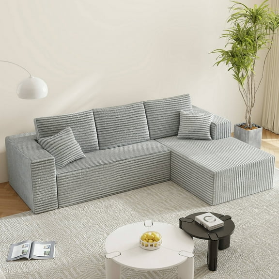 Madevos 105.7" Modular Sectional Sofa,L-Shaped 3-Seat Couch with 5 Pillows,Right Chaise,Light Gray,2-Box Delivery