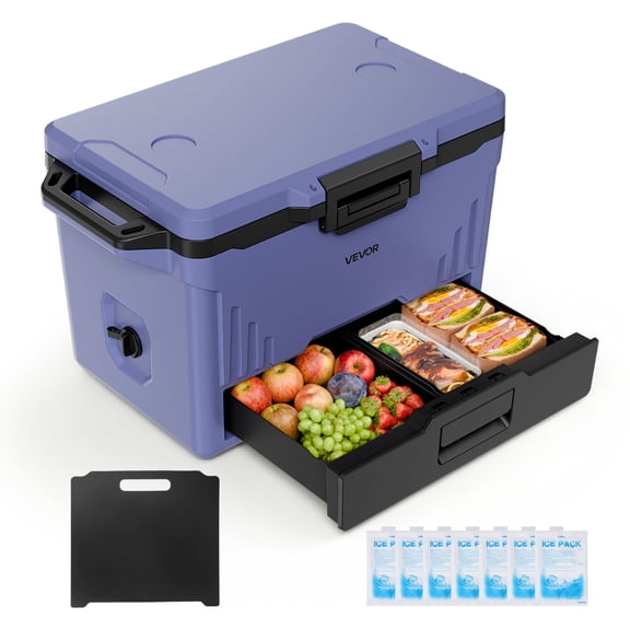 VEVOR Hard Cooler, 50QT Portable Cooler, Leak-Resistant Coolbox Keeps Contents Cool for 48 Hours, Insulated Chests with Ice Retention and Heavy-Duty Handle, Ultra-Light for Camping, Concerts, Sports
