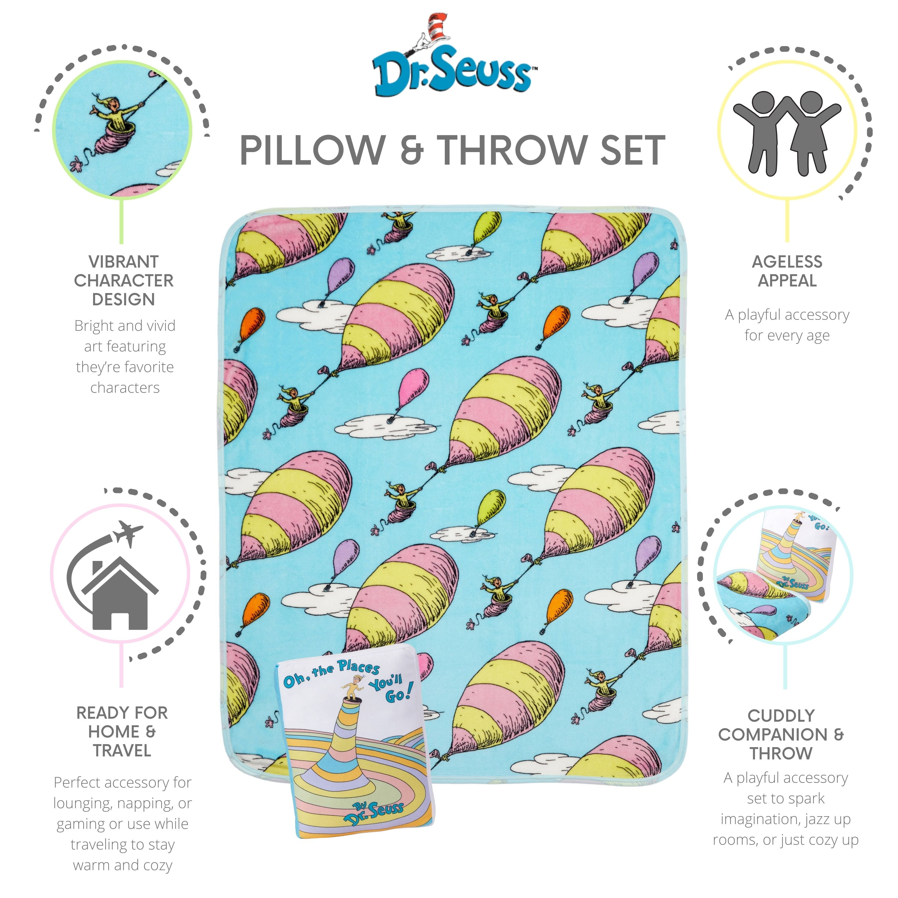 Who Are You クッション セット その他 Oh the Places You'll Go Kids Throw and Pillow Set, 2-Piece