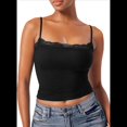 thumbnail image 1 of Camisola Básica de Encaje para Mujer, Cuello Cuadrado, Sin Mangas, Tirantes Finos Negro S, 1 of 6