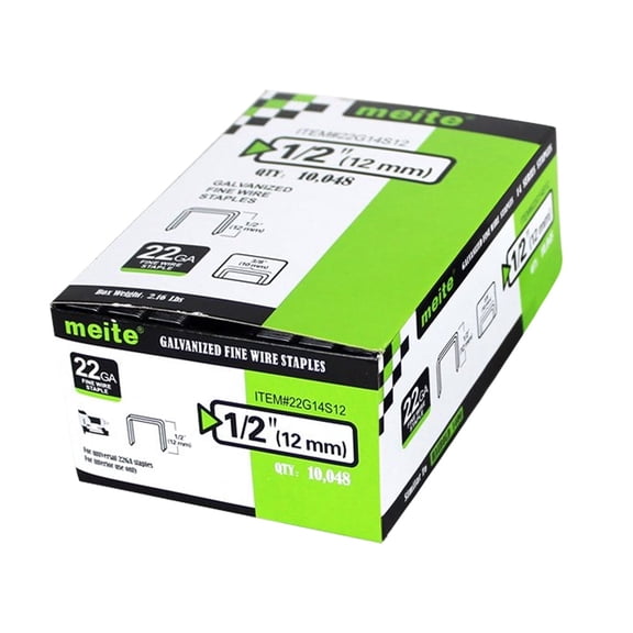 MEITE 22GA 14 Series Galvanized Staples, 13/32" Crown 1/2" Length for Upholstery 10,048 Pcs/Box(1 Box)