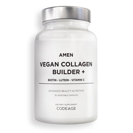 Amen Vegan Collagen Builder +, Organic Whole Foods, Vitamin C, Biotin, L-Lysine, L-Proline, 30 ct