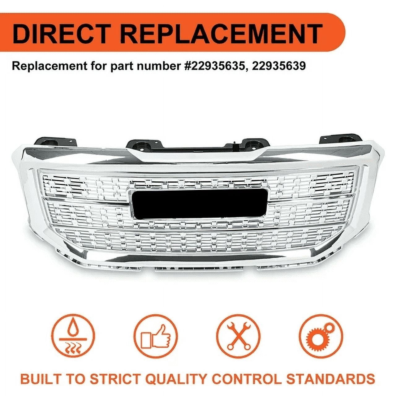 Front Chrome Mesh Grille For 2016-2018 GMC Sierra 1500 - Upper Grille, Direct Replacement - View #4