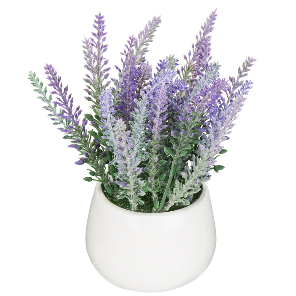 Tabletop Artificial Lavender Flowers in White Ceramic Pot