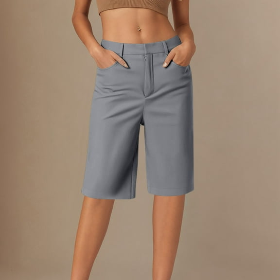 Comfortable Women's Casual High Stretch Twill Straight Leg Shorts - Relaxed Fit Bottoms for Everyday Wear
