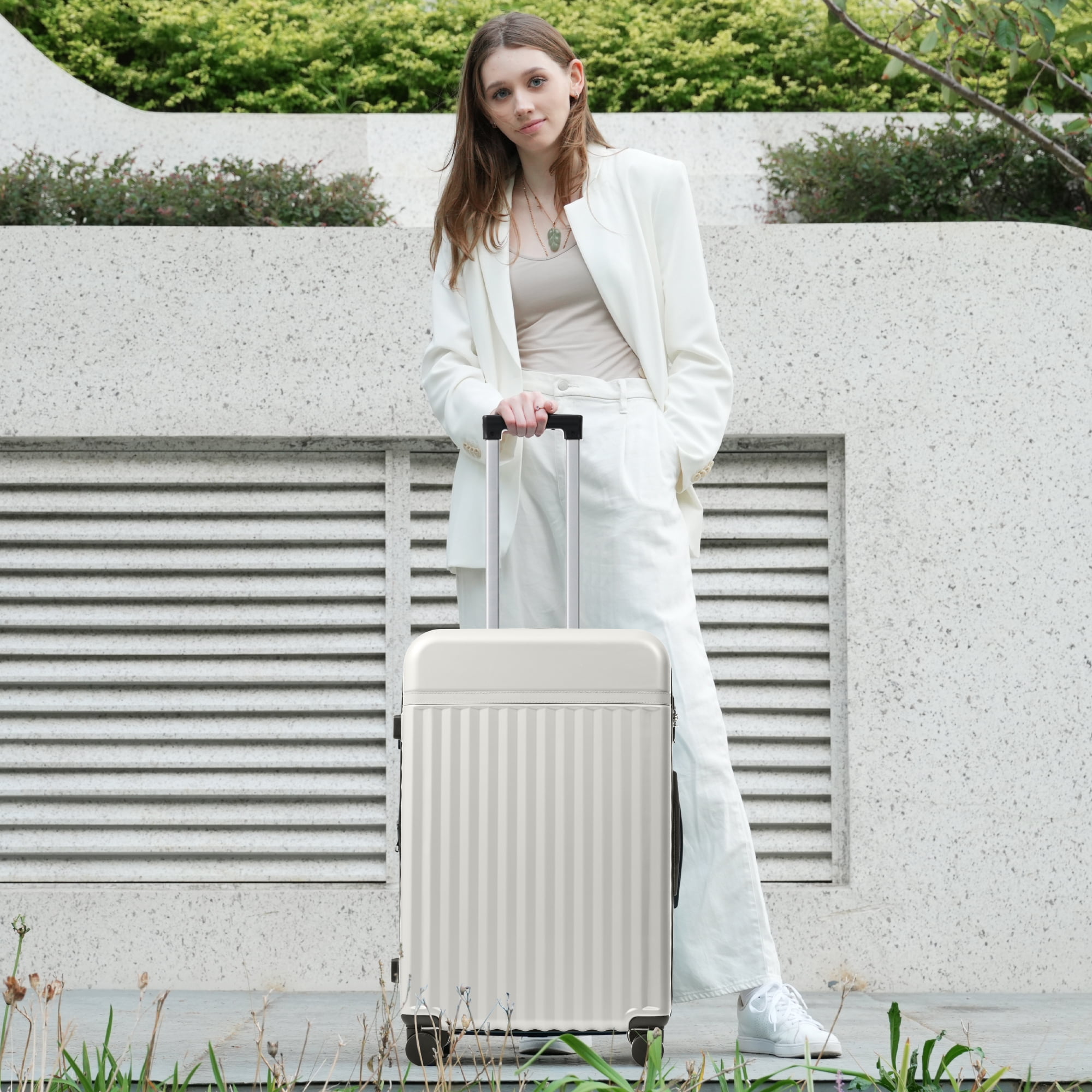 Grey+White Grey and White ABS Luggage Set 5 Piece - 20, 24, 28 Inch Expandable Suitcases with Spinner Wheels for Travel