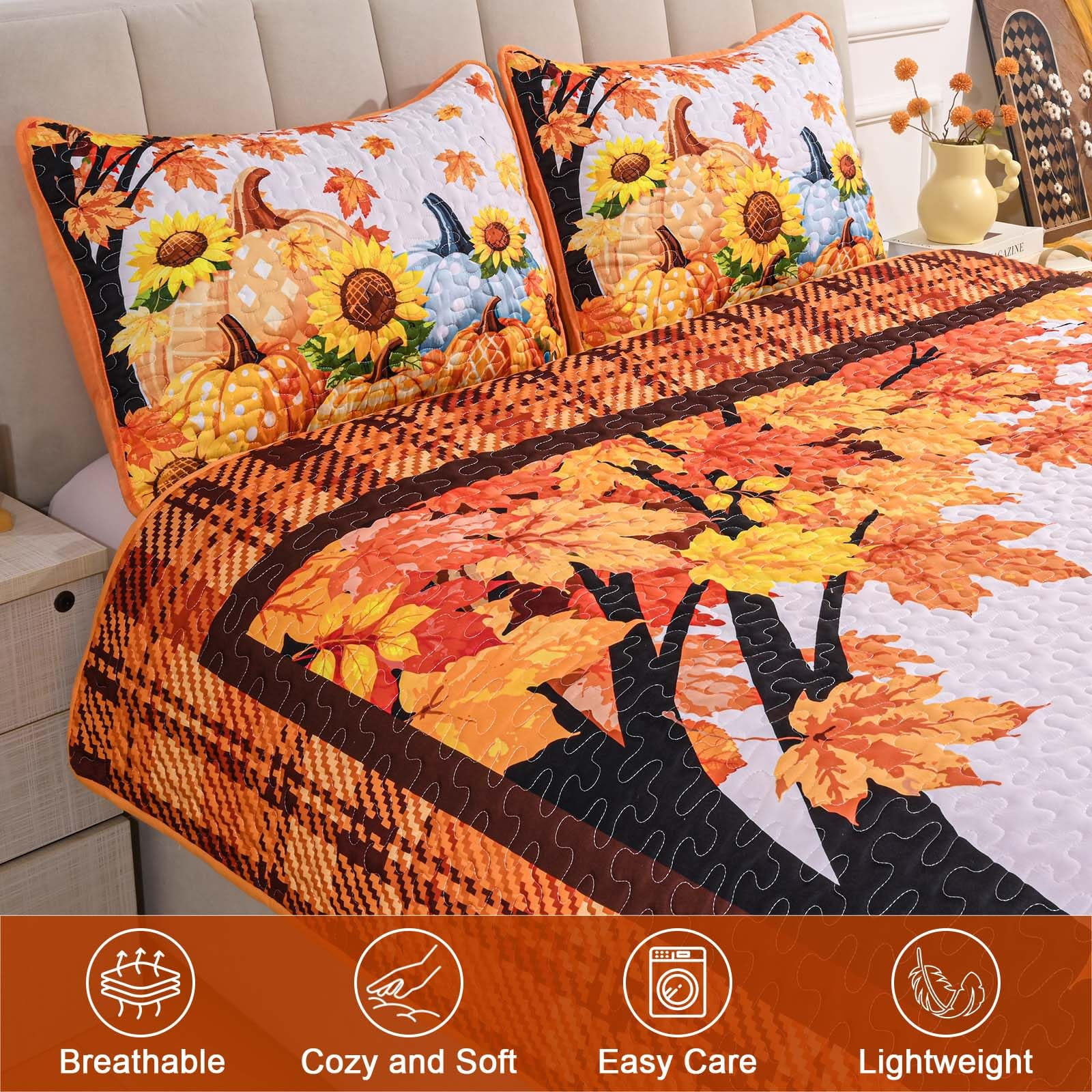 Halloween Quilt Set 1 Quilt + 2 Pillow Shams Soft Microfiber Bedding with Witch Pattern