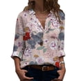 thumbnail image 2 of Gvmfive Women's Floral Print Long Sleeve Blouse Turn Down V-Neck Pullover Casual Tunic Tops, 2 of 3