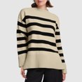 thumbnail image 5 of Royisotas Womens Striped Sweaters Pullover Beige Loose Long Sleeve Fashion Knit Sweater Tops for Ladies, 5 of 7