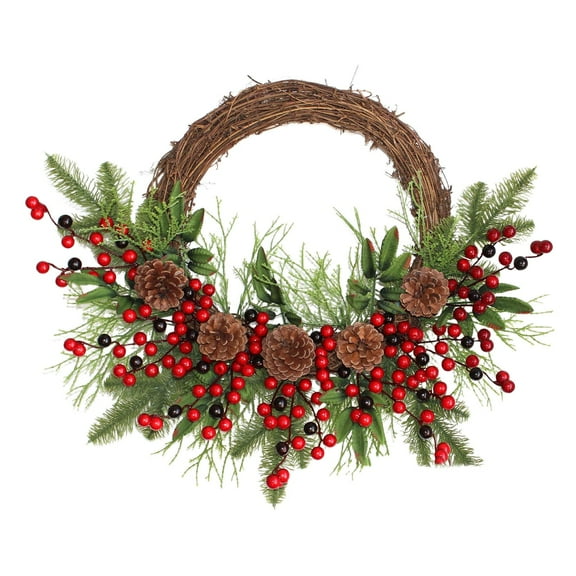 Wreath With Pinecones And Red Berries For Festive Home Valentines Day Wreaths 48 Wreath Storage Heart Shaped Wreath Frame Battery Lighted Christmas Wreath Wreath Christmas Thanksgiving Wreaths Outdoor