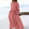 thumbnail image 1 of Roncen Robes pour Femmes en Coton et Lin Robe à Col en V Élégante Manches Bouffantes Midi Robe d'Été à Nouer sur les Côtés Robe Portefeuille avec Poches, 1 of 9