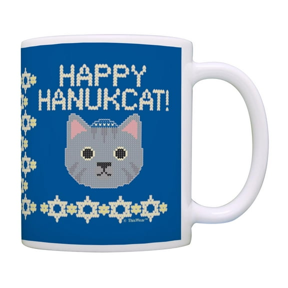 ThisWear Cat Hanukkah Happy Hanukcat Pun Ceramic 11oz Coffee Mug