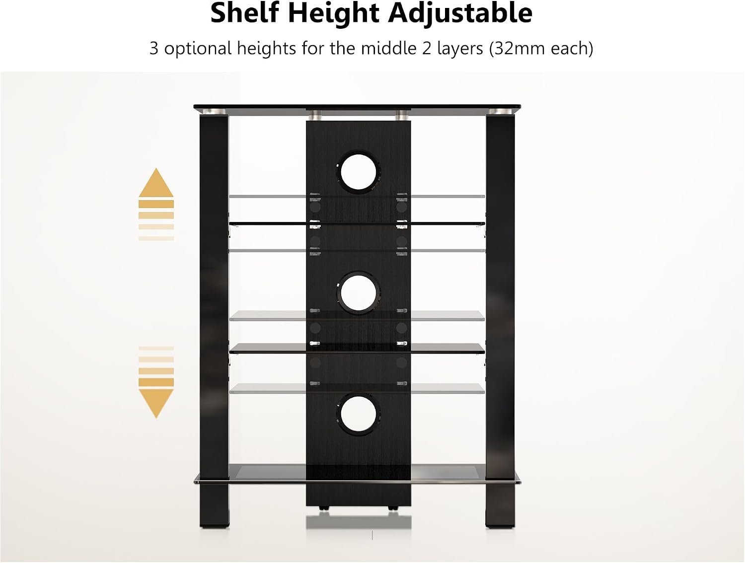 FITUEYES 4-Tier AV Media Cabinet with Tempered Glass Shelves, Black
