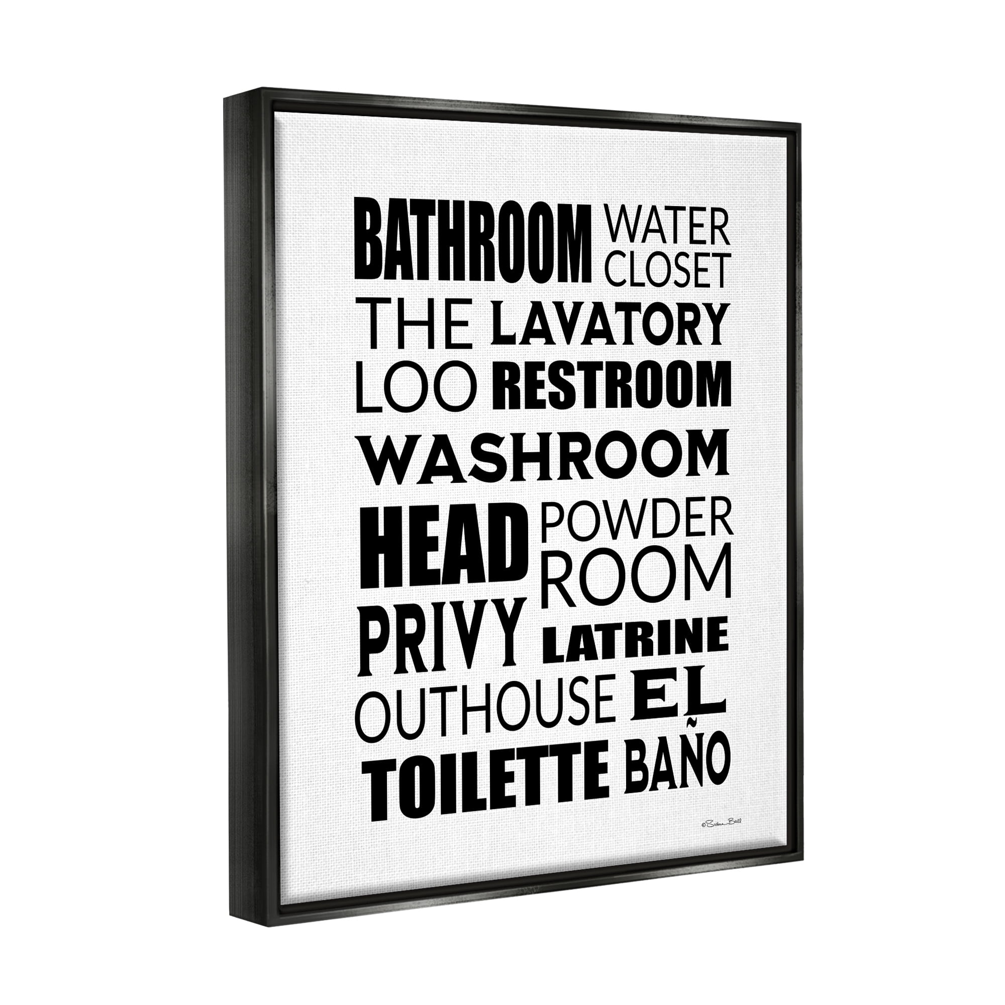 Stupell Bathroom Washroom Loo Phrases Typography Painting Black Floater Framed Art Print Wall Art