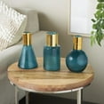 thumbnail image 2 of DecMode 8",9",8"H Geometric Tinted Blue Glass Vase with Gold Rim and Varying Shapes, Set of 3, 2 of 9