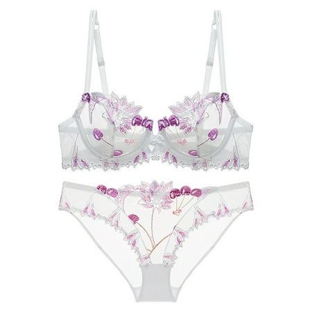 WIZUTIZ Cosplay Lingerie for Women 2pcs Thin Sponge Transparent Bra With Large Chest&Small Lace Women s SexyGather And Lift For Breathability Lingerie Bra Set