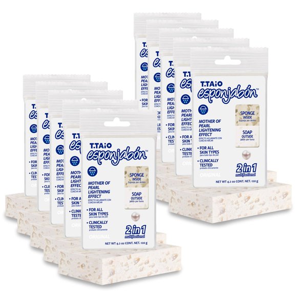 T.Taio Esponjabon Mother of Pearl Soap Sponge - Cleansing Shower Scrubber - Cleaning Bath Wash Scrub - Oil Removal - Massage & Lather Foot, Elbow, & Face - Bathroom Accessories -