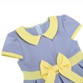 thumbnail image 5 of IBTOM CASTLE Kids Girls 1950s Retro Vintage Tea Party Bowknot Dress Short Puff Sleeve Contrast Panel Swing Party Dresses 9-10 Years Blue, 5 of 7