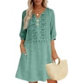thumbnail image 3 of HAJWOH Women's Floral Embroidered Cotton Linen Maxi Boho Dress Short Sleeve V Neck Dresses Summer Flowy Beach Sundress, 3 of 7