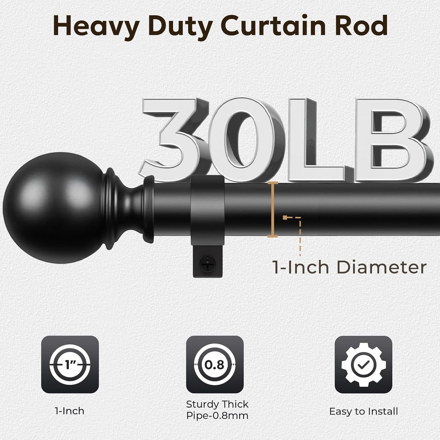 Heavy Duty Adjustable 1-Inch Black Curtain Rod, 144-168 inches, Room Divider