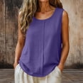 thumbnail image 2 of Husipze Women Cotton Linen Tank Top Pleats Sleeveless Crew Neck Loose Fit Shirt Blouse for Summer Casual Purple XL, 2 of 6