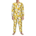 thumbnail image 3 of Junzan Lilies Flowers for Men's Long Sleeve Pajama Set,Button-Front 2Pjs for Men Long Sleeve Mens Sleepwear 2 Piece Sleepwear Loungewear Sets-Medium, 3 of 7