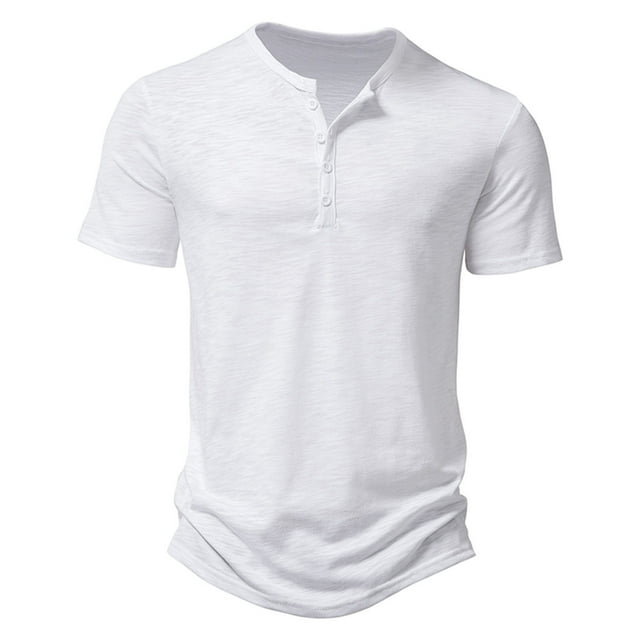 vdgthytj Short Sleeve T-Shirts for Men Button up Round Neck Slim Muscle Tees Lightweight Breathable Athletic Gym Shirts