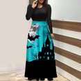 thumbnail image 1 of Qiopertar Vente de Liquidation Robe Longue à Manches Longues Imprimée Halloween pour Femmes avec Fermeture Éclair Col Rond Jupe Longue Offres de la Semaine Moins de 5$, 1 of 5