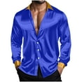 thumbnail image 5 of Mens Fashion Satin Button Down Shirts Party Prom Blouses Lapel Long Sleeve Lightweight Thin Dress Shirt, 5 of 8