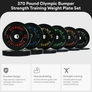 BalanceFrom 370 lb Olympic Rubber Bumper Weight Plate Set with 2” Steel Hub Inserts