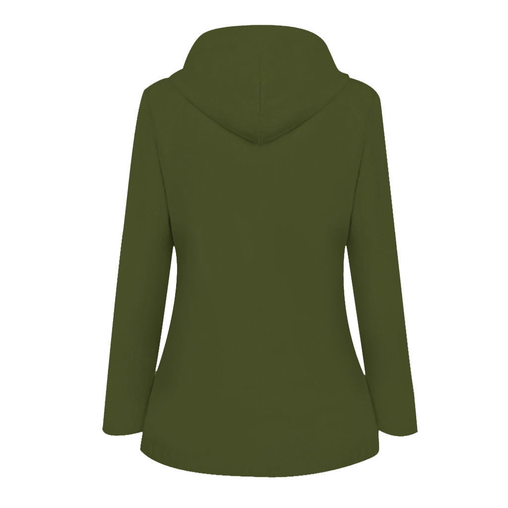 FAVIPT Fleece Lined Raincoat Fleece Lined Raincoat for Women Waterproof with Hood Plus Size Solid Color Lightweight Outdoor Windbreaker Jacket Outerwear Army Green,L