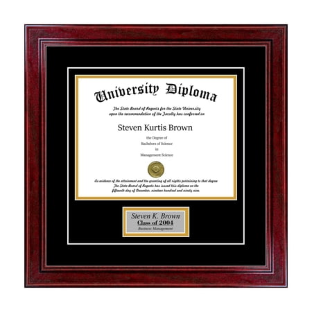 Personalized Single Diploma Frame with Double Matting for 8.5 x 11 Tall Diploma with Cherry 1.5 Frame