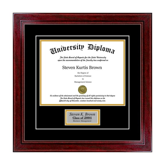 Personalized Single Diploma Frame with Double Matting for 8.5" x 11" Tall Diploma with Cherry 1.5" Frame