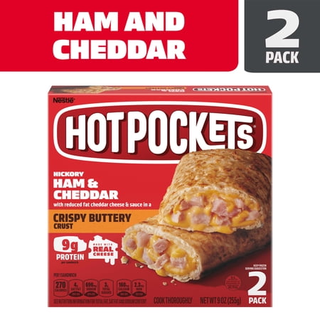 Hot Pockets Frozen Snacks Hickory Ham and Cheddar Crispy Buttery Crust Sandwiches, 9 oz (Frozen)