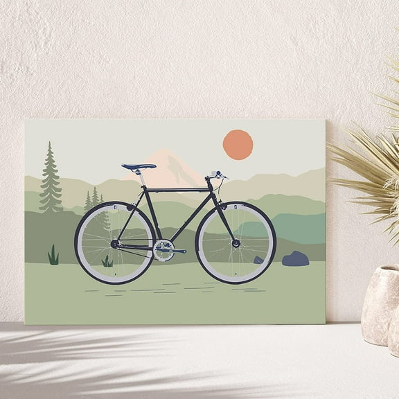 PixonSign Canvas Print Wall Art Bike On A Forest Trail Transportation Wilderness Illustrations Modern Art Contemporary Colorful Multicolor Ultra for Living Room, Bedroom, Office - 32x48